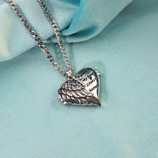 Heart Diamond Wings Locket Necklace-L002