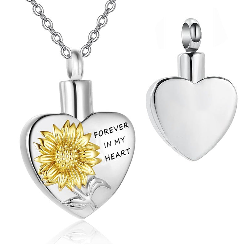 Heart-Shaped Cremation Urn Sunflower Necklace for Ashes-A019