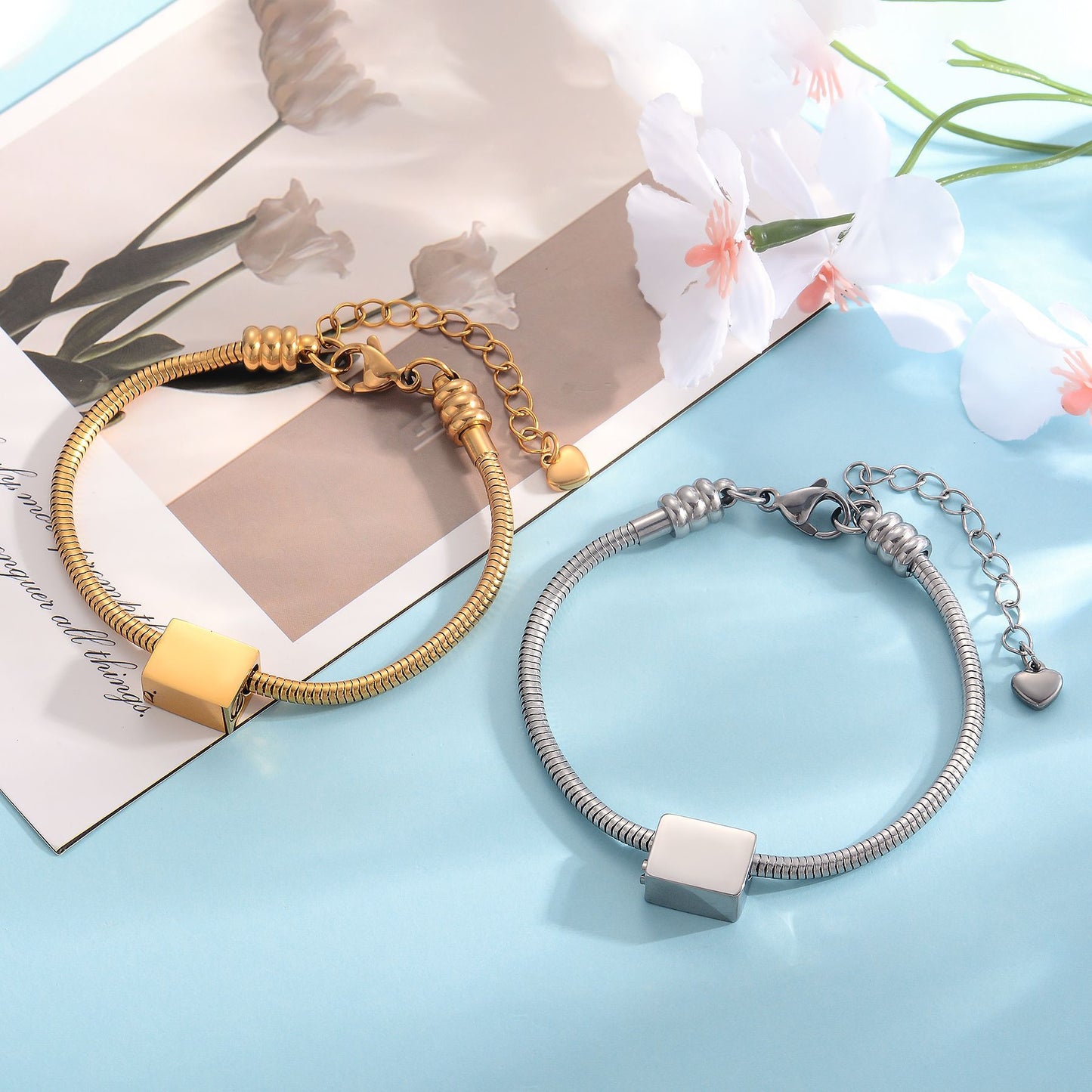 Custom Cremation Urn Square Beaded Bracelet Compatible with Pandora-A057