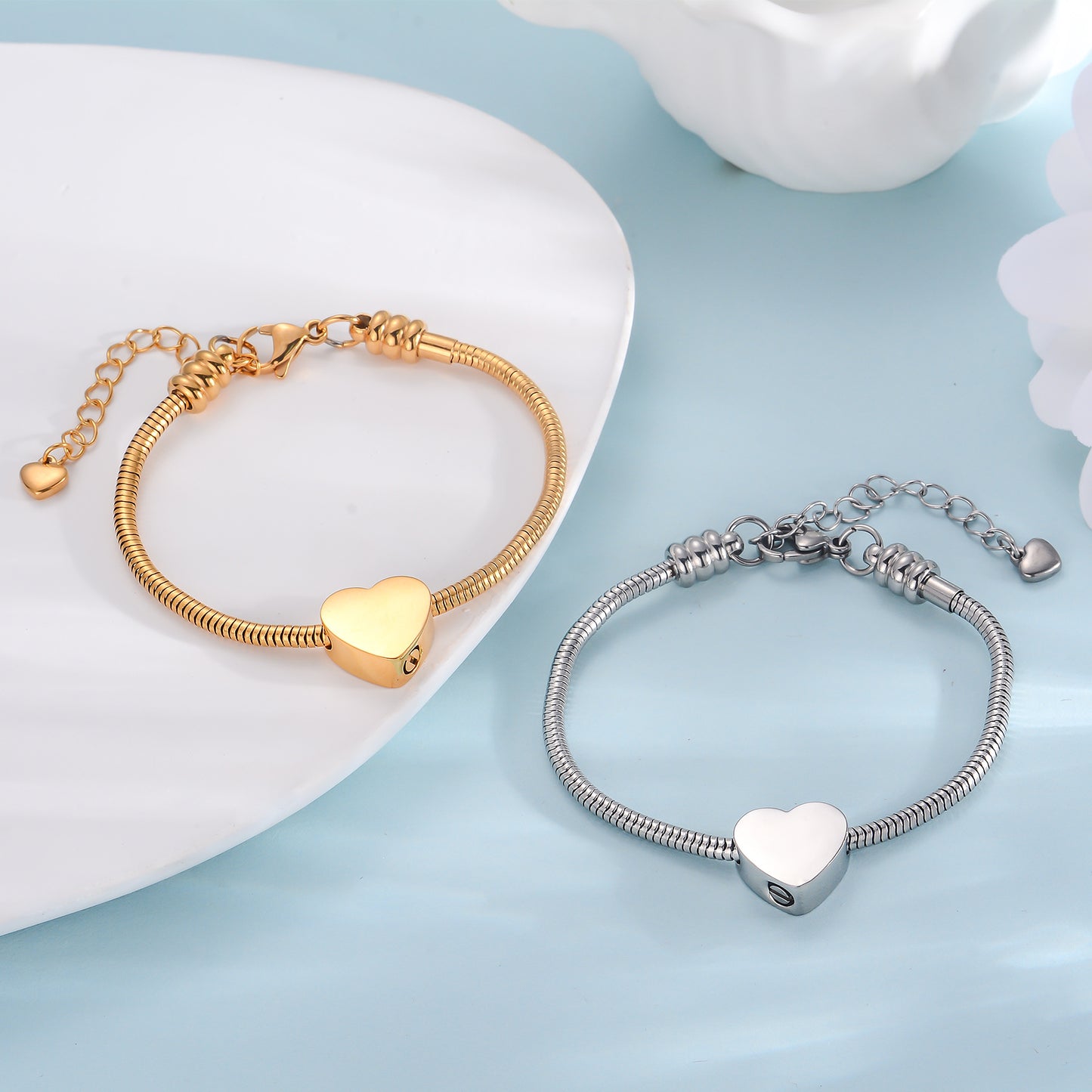 Custom Cremation Urn Heart Beaded Bracelet Compatible with Pandora-A058