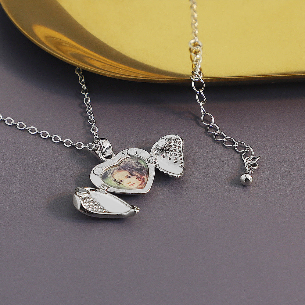 Heart Diamond Wings Locket Necklace-L004