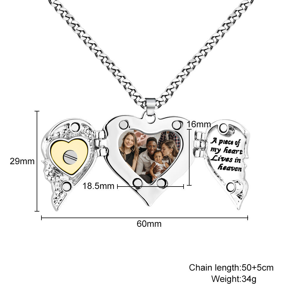 Heart Diamond Wings Locket Necklace-L001