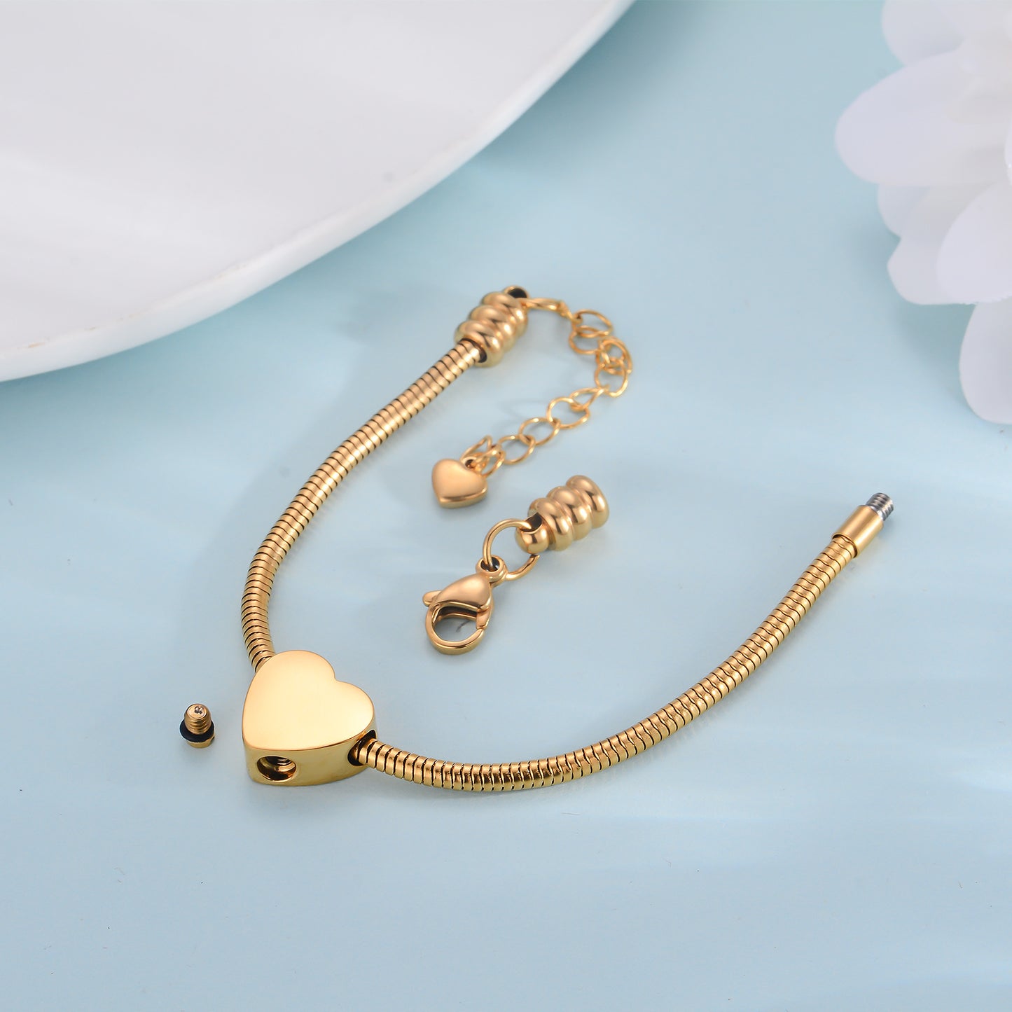 Custom Cremation Urn Heart Beaded Bracelet Compatible with Pandora-A058