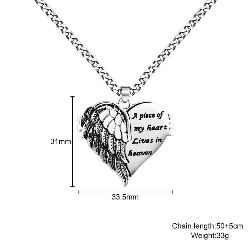 Heart Diamond Wings Locket Necklace-L002