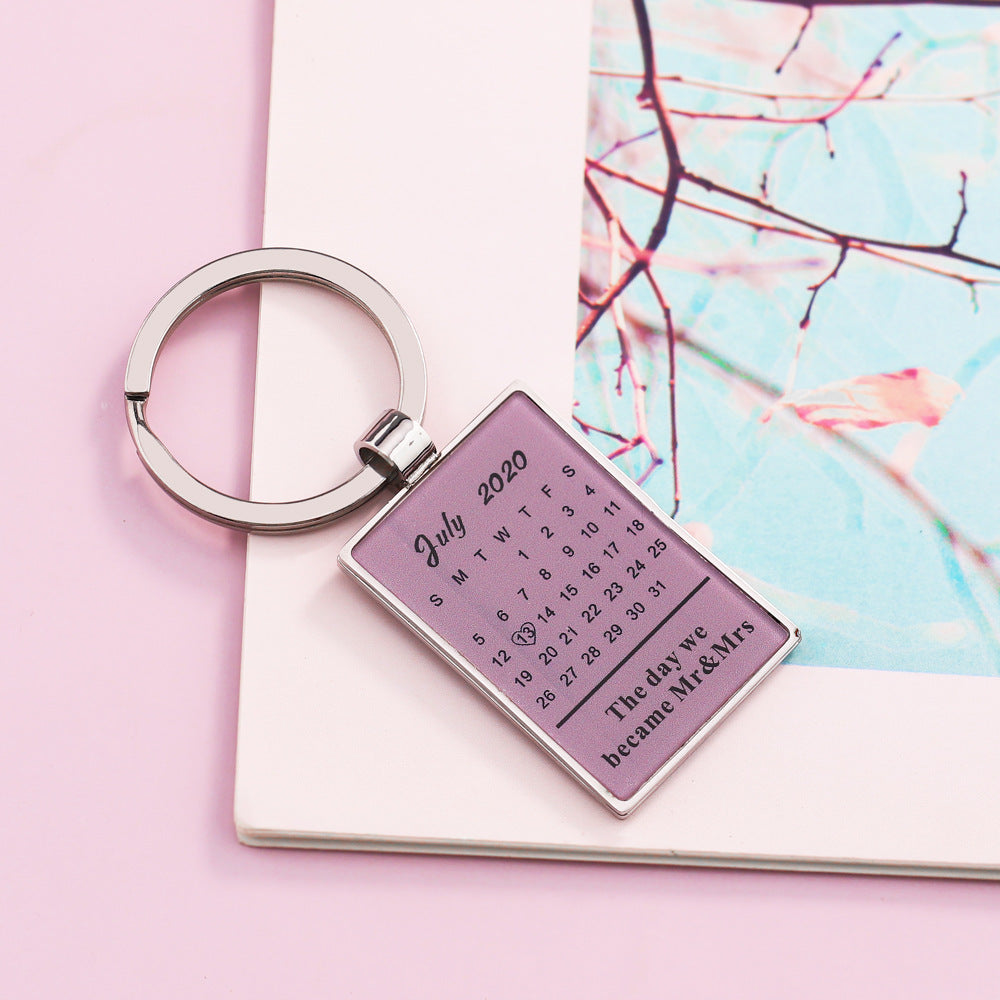 Custom Photo Keychain With Date Gift For Couple-K018