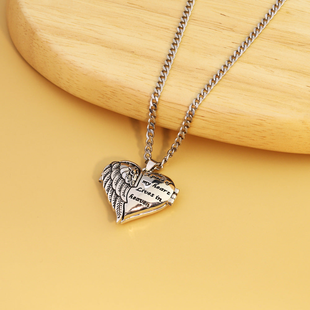 Heart Diamond Wings Locket Necklace-L002