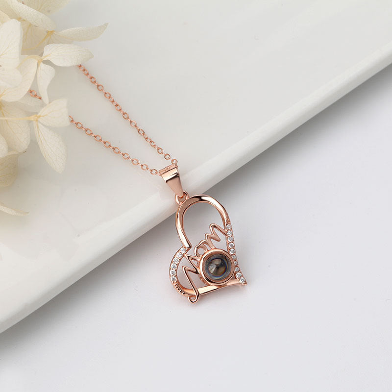 Personalized Photo Projection Necklace Heart Pendant 925 Sterling Silver Mother's Day Gift - P037