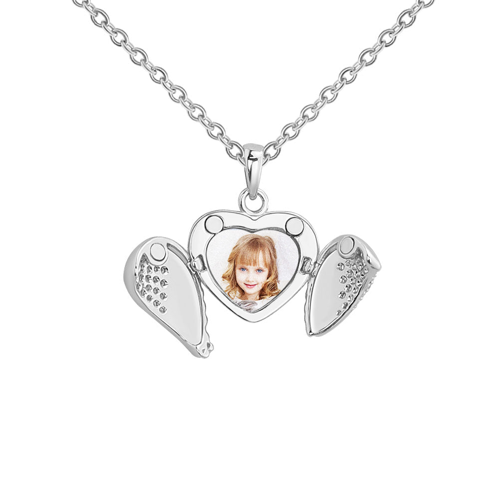 Heart Diamond Wings Locket Necklace-L004