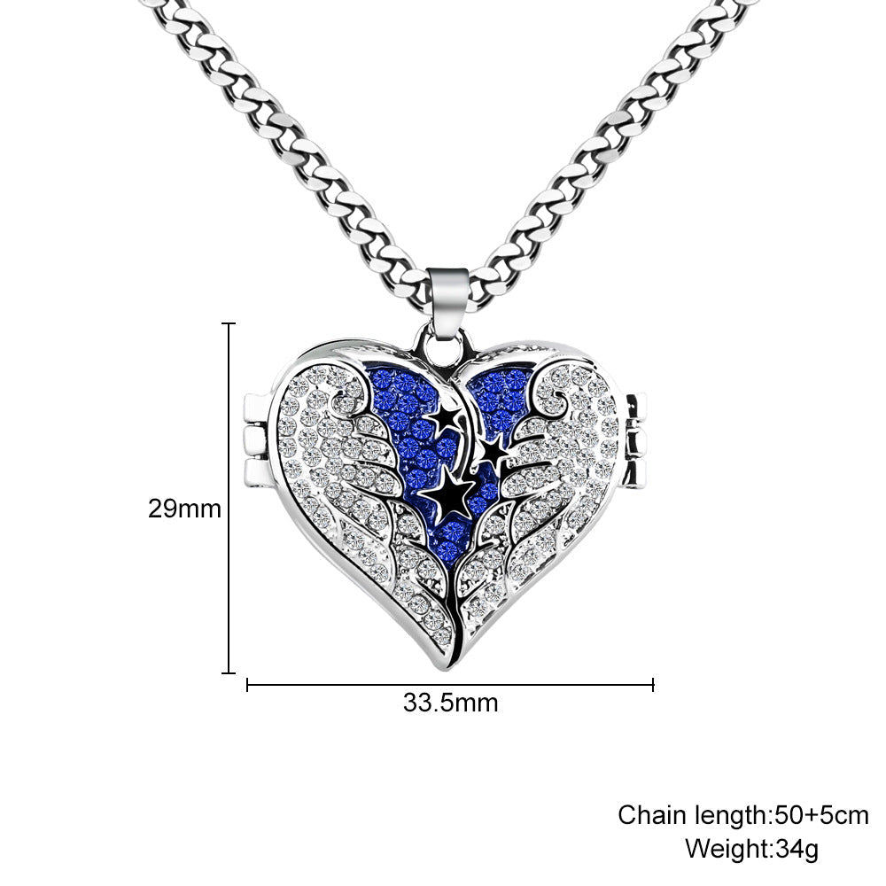 Heart Diamond Wings Locket Necklace-L001