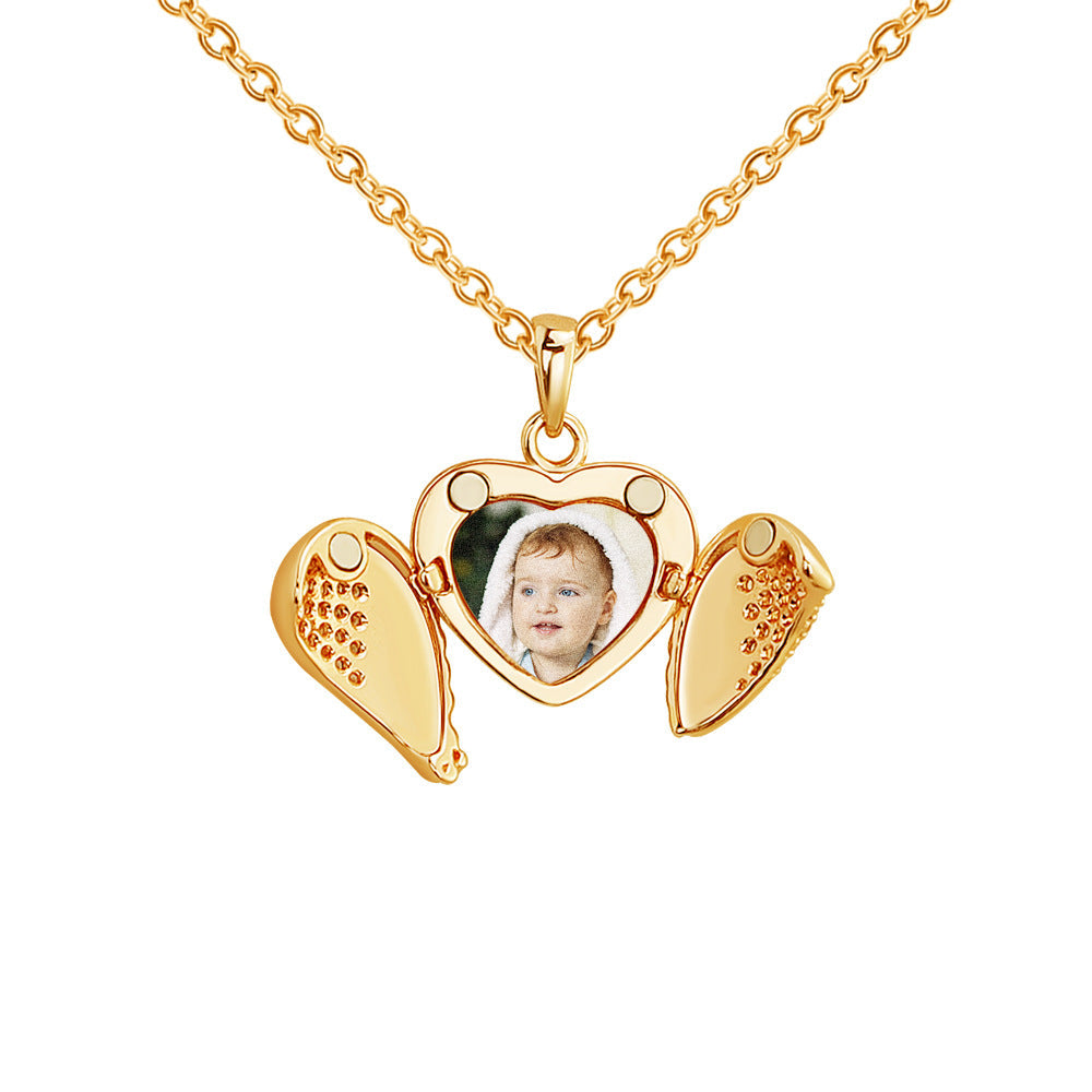 Heart Diamond Wings Locket Necklace-L004