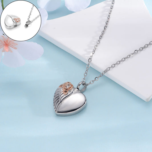 Cremation Urn Necklace Heart-shaped with Flower Pendant Memorial Jewelry-A055