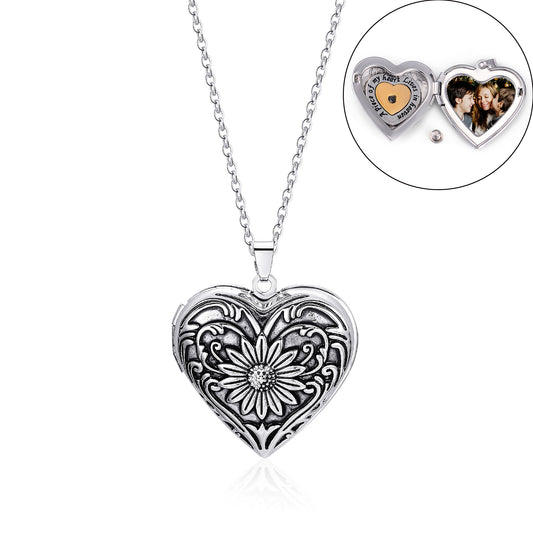 Retro Sunflower Heart-Shaped Photo locket Necklace With Urn-L017