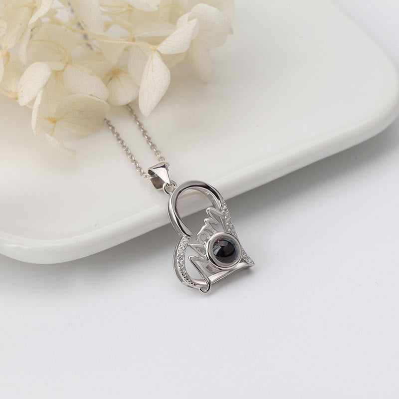 Personalized Photo Projection Necklace Heart Pendant 925 Sterling Silver Mother's Day Gift - P037