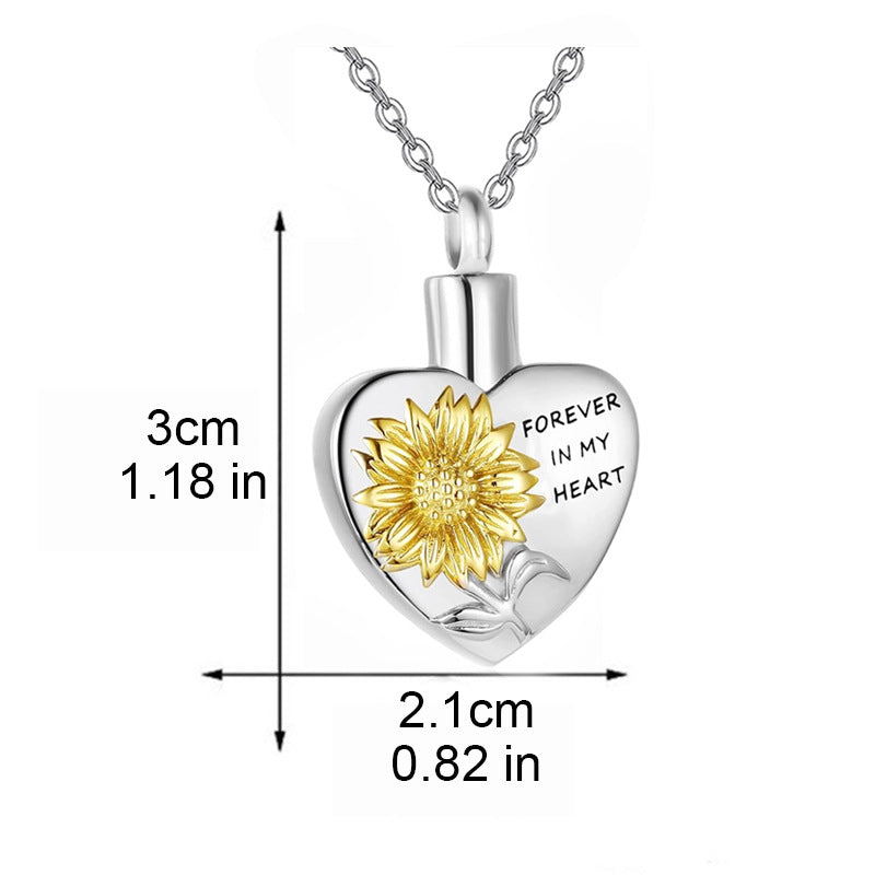 Heart-Shaped Cremation Urn Sunflower Necklace for Ashes-A019