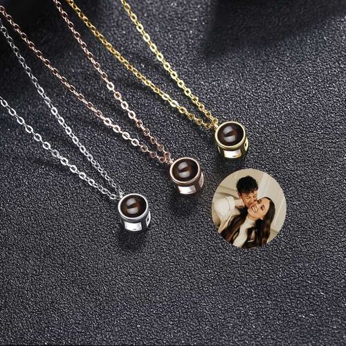 Personalized Photo Projection Necklace 925 Sterling Silver Circle Shape Classic Style - P004