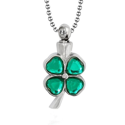 Four-Leaf Clover Necklace Cremation Urn Pendant for Ashes -A014
