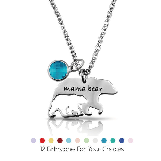 Hollow Bear Necklace With Birthstone mama bear Mother's Day Gift-N047