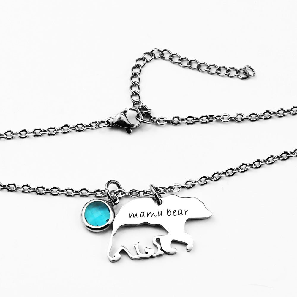 Hollow Bear Necklace With Birthstone mama bear Mother's Day Gift-N047