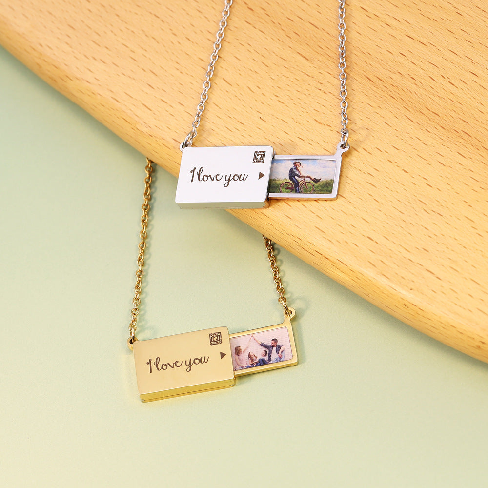 Pull-Up Envelope Photo Pendant Necklace Personalized Gift-N041