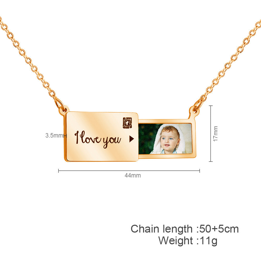 Pull-Up Envelope Photo Pendant Necklace Personalized Gift-N041