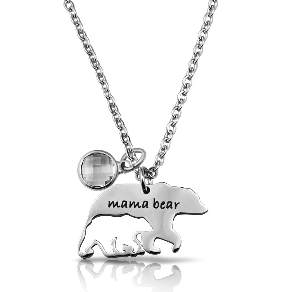 Hollow Bear Necklace With Birthstone mama bear Mother's Day Gift-N047