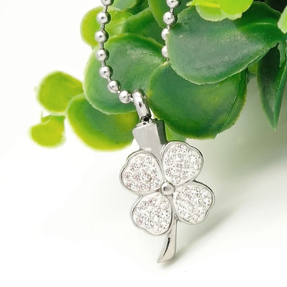 Four-Leaf Clover Necklace Cremation Urn Pendant for Ashes -A014