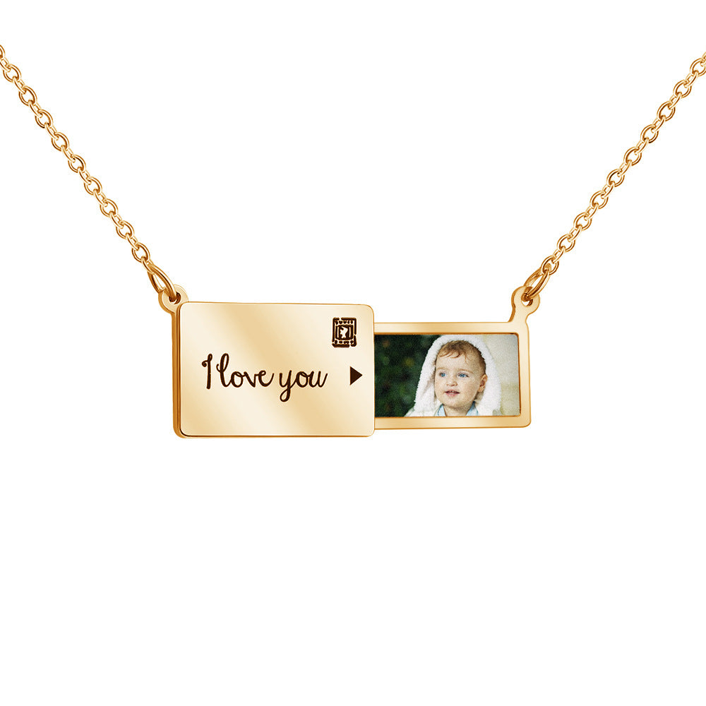 Pull-Up Envelope Photo Pendant Necklace Personalized Gift-N041