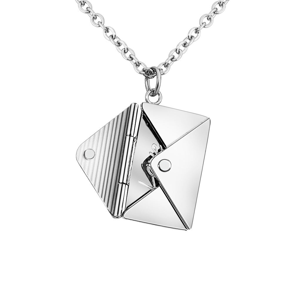 Envelope Necklace Engrave Love You Pendant Necklace Fashion Jewelry-N061