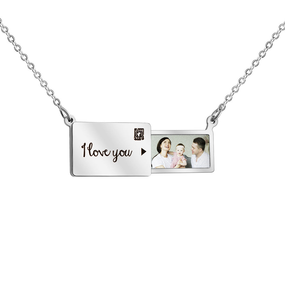 Pull-Up Envelope Photo Pendant Necklace Personalized Gift-N041