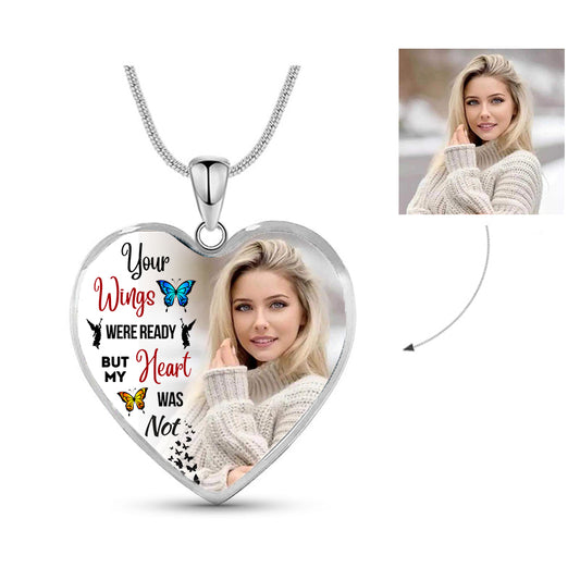 Custom Photo Memorial Necklace Adjustable "Your Wings Were Ready” -N056