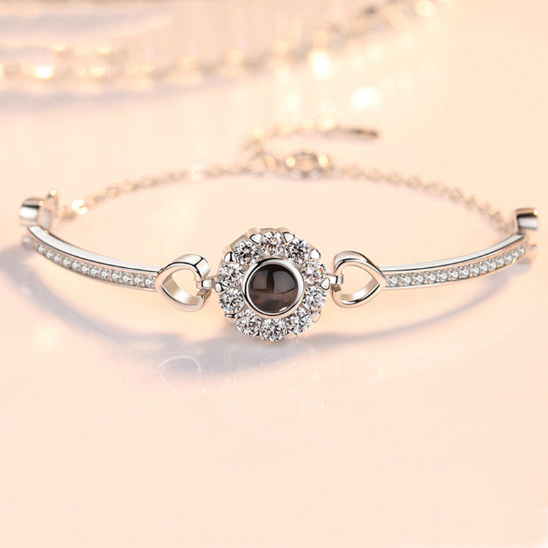 Personalized Photo Projection Bracelet 925 Sterling Silver Angle Eye - P014