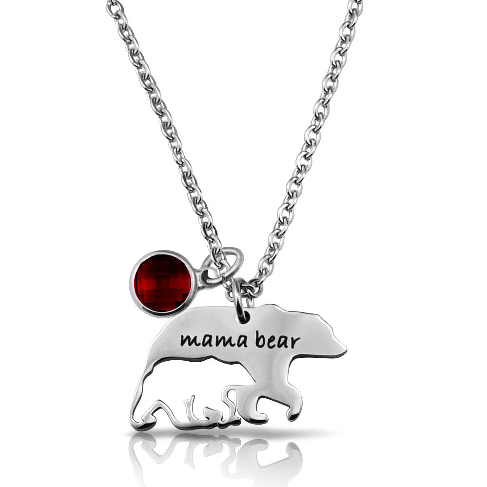 Hollow Bear Necklace With Birthstone mama bear Mother's Day Gift-N047