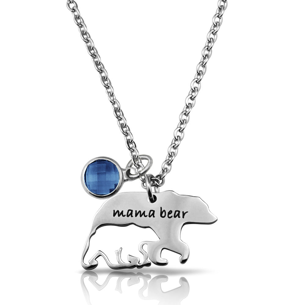 Hollow Bear Necklace With Birthstone mama bear Mother's Day Gift-N047