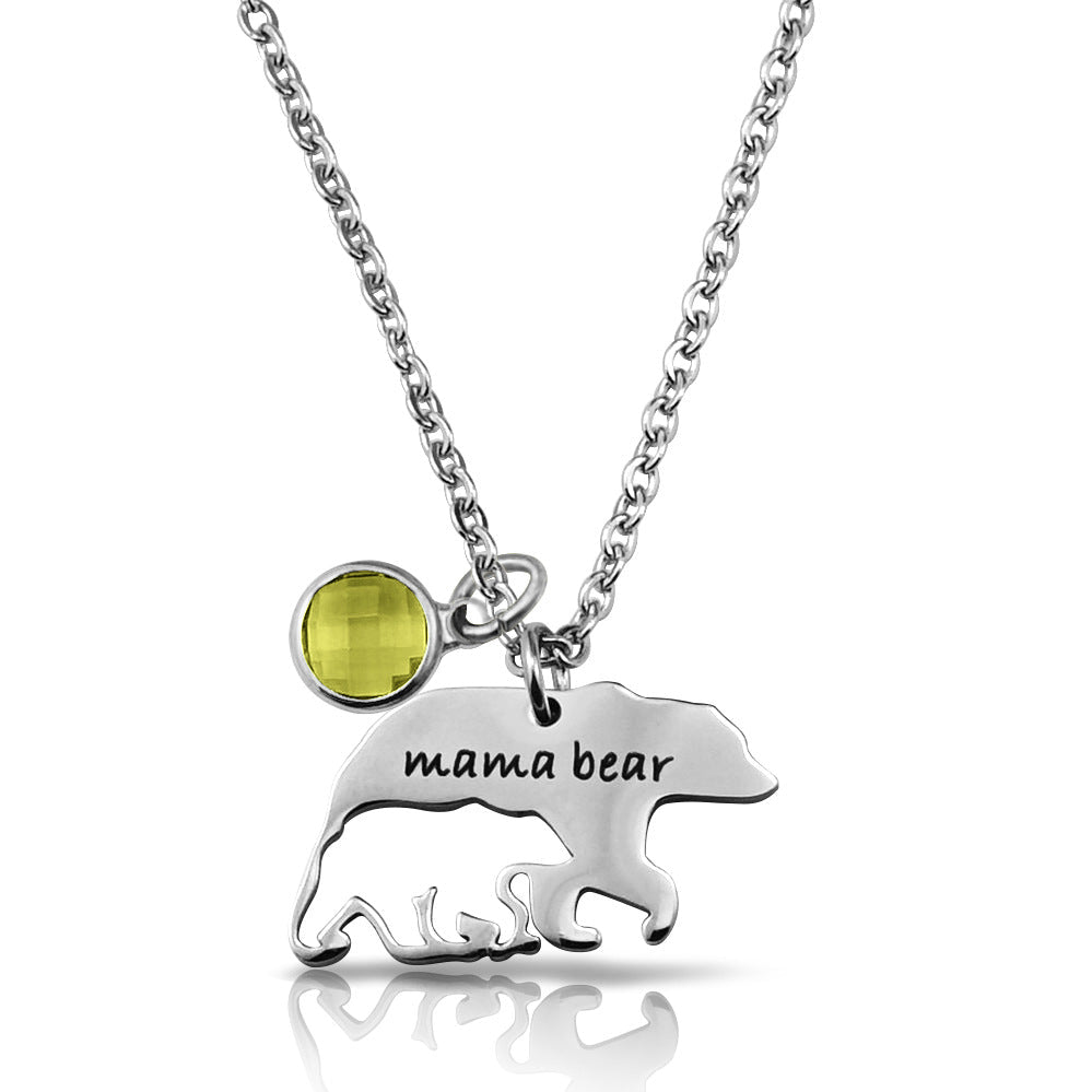 Hollow Bear Necklace With Birthstone mama bear Mother's Day Gift-N047