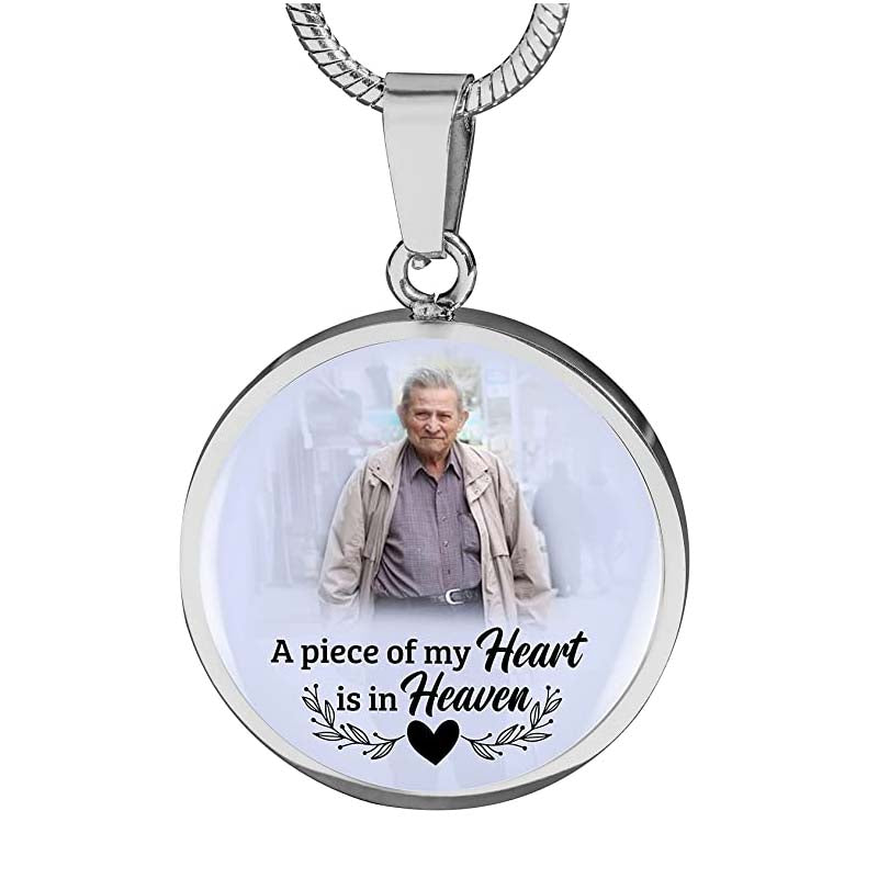 Custom Photo Memorial Necklace Adjustable "A Piece Of My Heart Is In Heaven" -N032