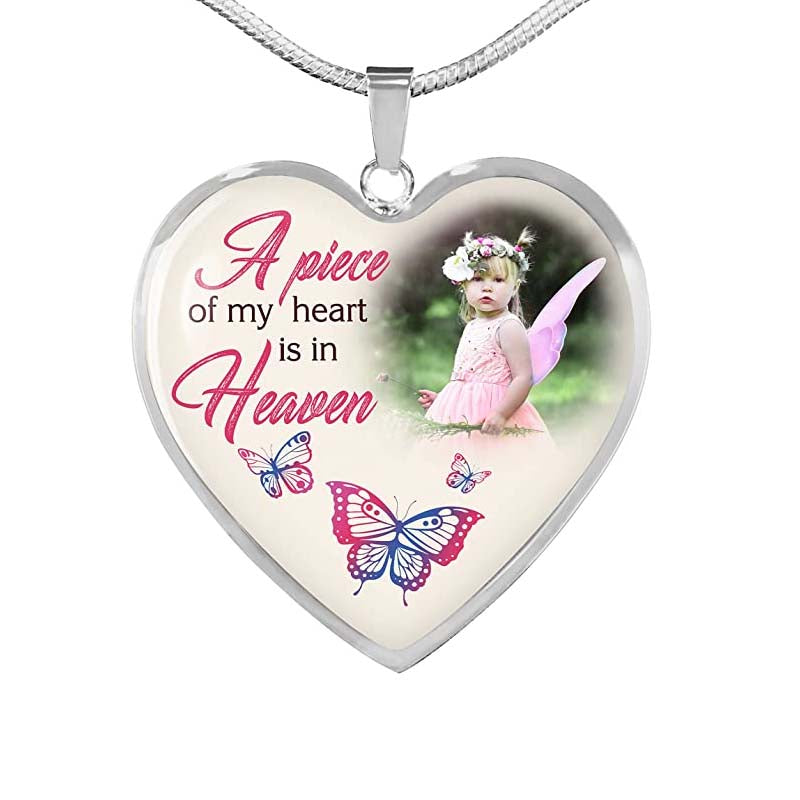 Custom Photo Memorial Necklace Adjustable "A Piece Of My Heart Is In Heaven" -N031