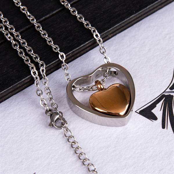 Double Heart Pendant Cremation Urn Necklace for Ashes Memorial Jewelry-A006