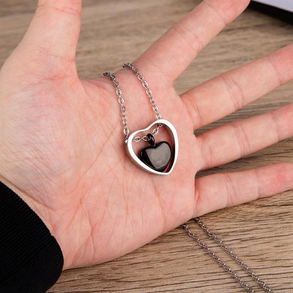 Double Heart Pendant Cremation Urn Necklace for Ashes Memorial Jewelry-A006