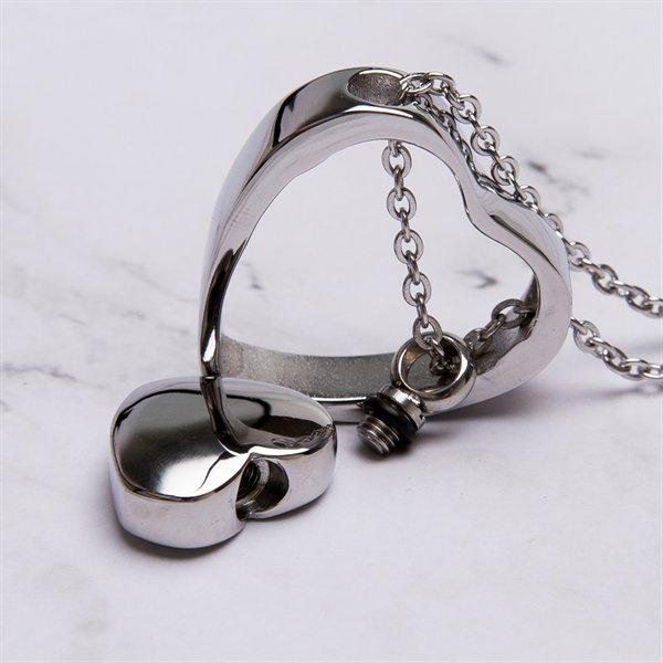 Double Heart Pendant Cremation Urn Necklace for Ashes Memorial Jewelry-A006