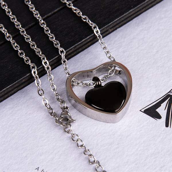 Double Heart Pendant Cremation Urn Necklace for Ashes Memorial Jewelry-A006