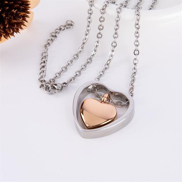 Double Heart Pendant Cremation Urn Necklace for Ashes Memorial Jewelry-A006