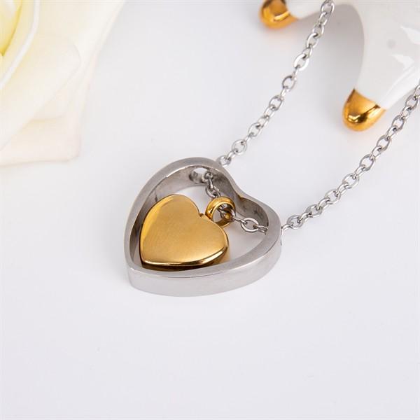 Double Heart Pendant Cremation Urn Necklace for Ashes Memorial Jewelry-A006