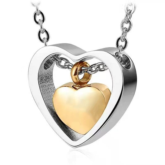 Double Heart Pendant Cremation Urn Necklace for Ashes Memorial Jewelry-A006