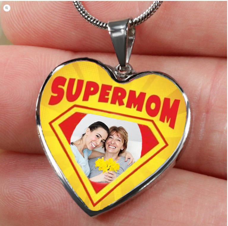 Custom Photo Necklace Adjustable “Super Mom” -N046