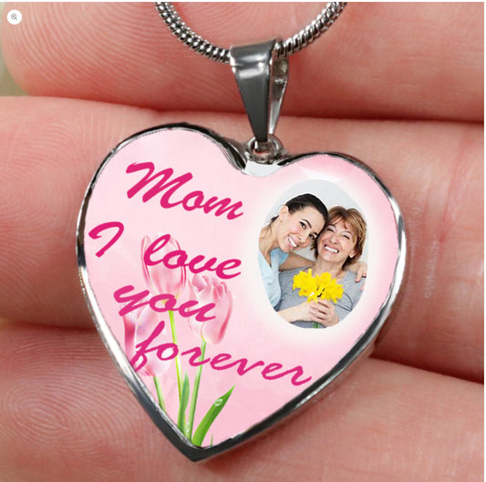 Custom Photo Necklace Adjustable “Mom I Love You Forever” -N044