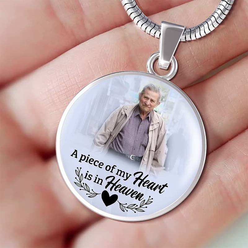 Custom Photo Memorial Necklace Adjustable "A Piece Of My Heart Is In Heaven" -N032