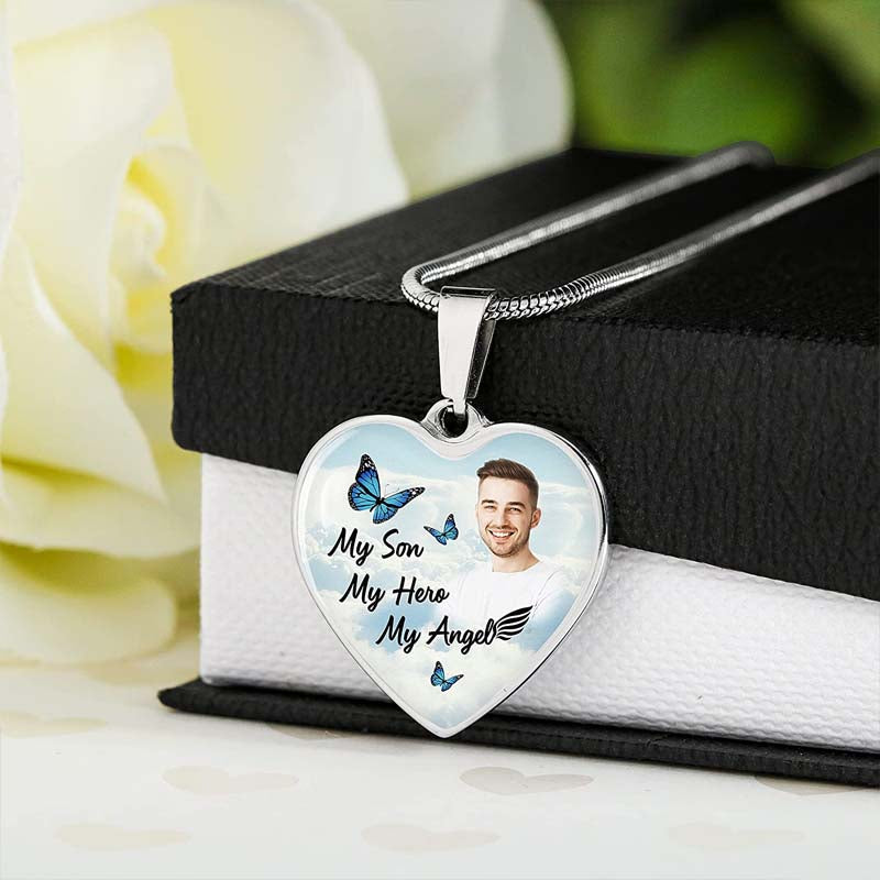 Custom Photo Memorial Necklace Adjustable "My Son My Hero My Angel” -N054