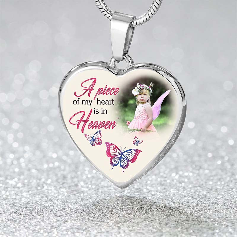 Custom Photo Memorial Necklace Adjustable "A Piece Of My Heart Is In Heaven" -N031