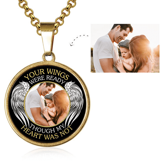Custom Photo Memorial Necklace Adjustable "Your Wings Were Ready" -N023
