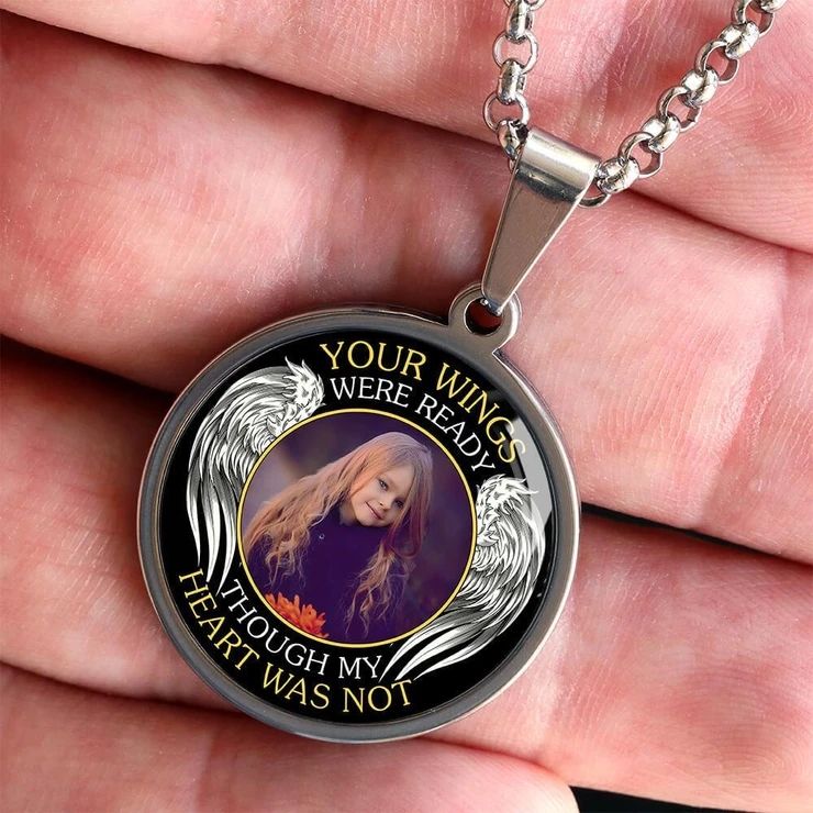 Custom Photo Memorial Necklace Adjustable "Your Wings Were Ready" -N023